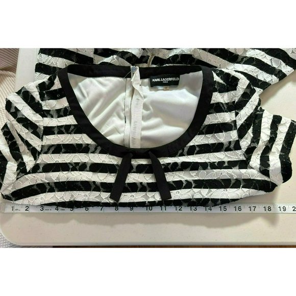 Karl Lagerfeld Paris Women's Black White Striped Dress Size 6 Short Sleeve Flora - Picture 7 of 10